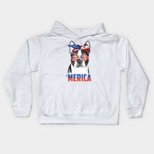 Boston Terrier Merica Bandana USA Flag 4th Of July Kids Hoodie